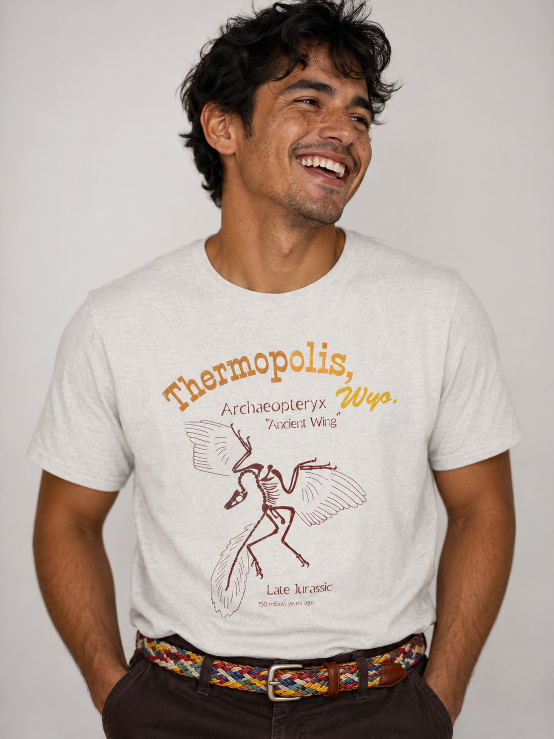 Thermopolis Wyoming Archaeopteryx Dinosaur Vintage Museum Nerdy Souvenir Unisex Tee, Unisex T-Shirt for Paleontology Enthusiasts, Archaeopteryx Fossil Lover