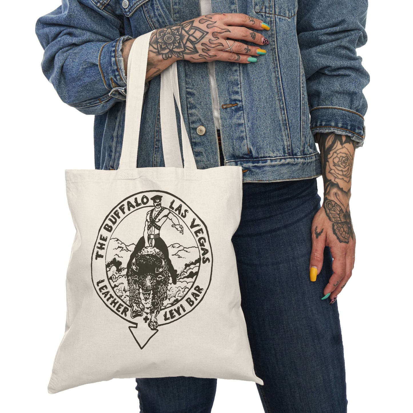 Totally Buffalo Las Vegas Tribute Leather Levi Bar Tote Bag | Two-tone Double-Sided