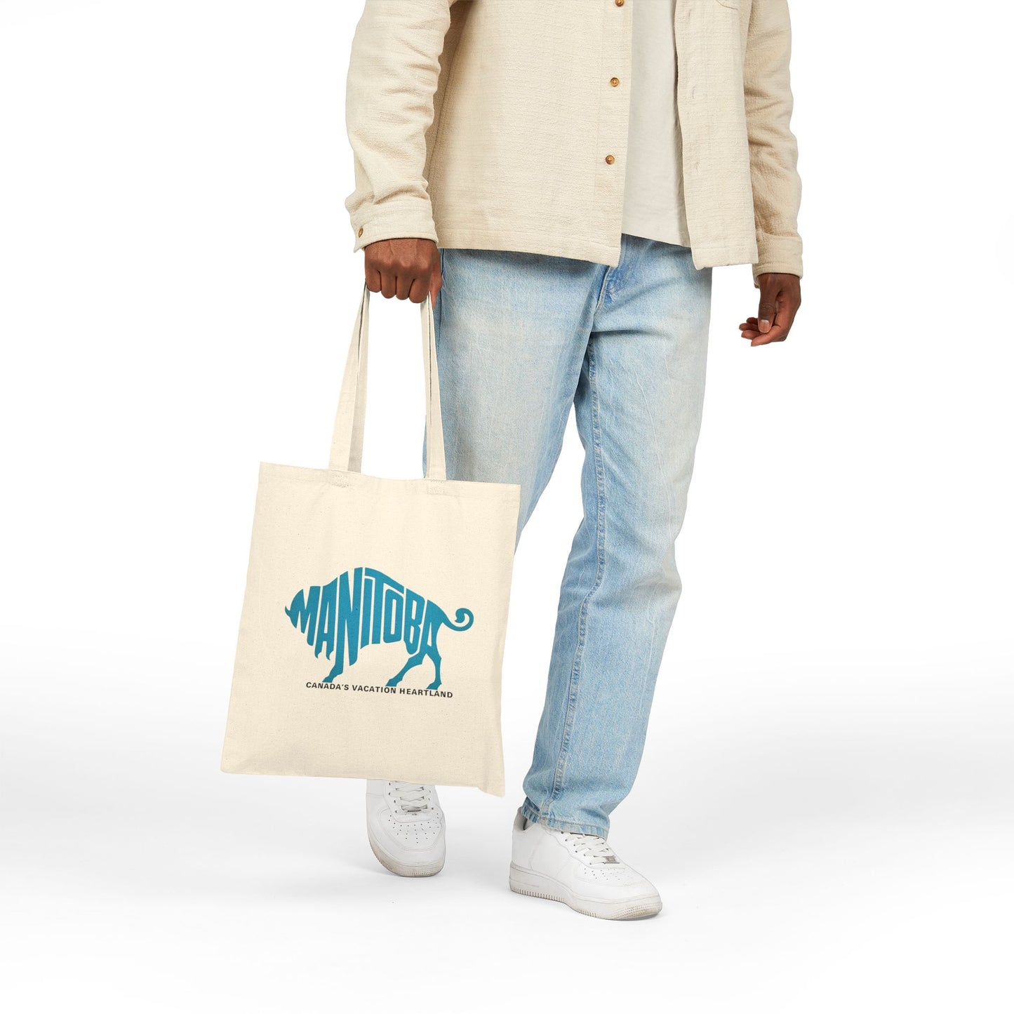 Totally Manitoba Vacation Heartland Cotton Canvas Tote — Double-sided Azul/Coral