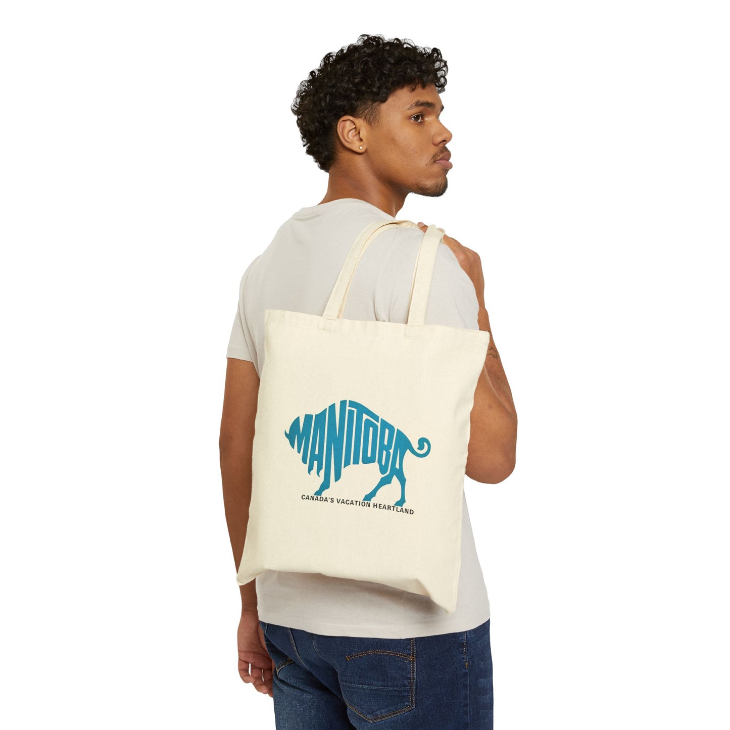 Totally Manitoba Vacation Heartland Cotton Canvas Tote — Double-sided Azul/Coral