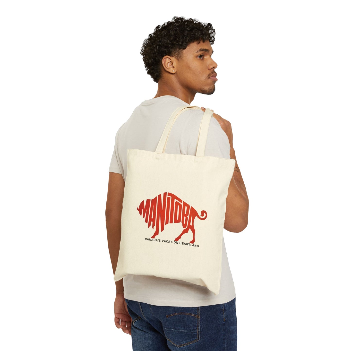 Totally Manitoba Vacation Heartland Cotton Canvas Tote — Double-sided Azul/Coral