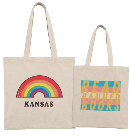 Read Banned Books Kansas Trans Visibility Tote Bag — Double‑Sided