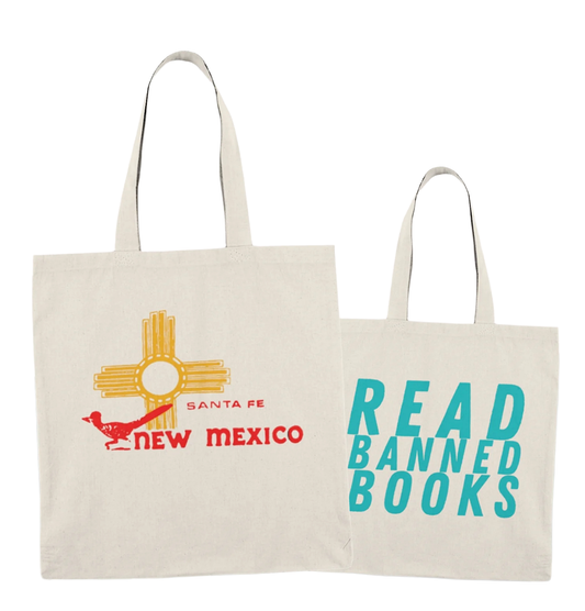 Read Banned Books Santa Fe New Mexico Tote Bag | Double-Sided Plaza Design