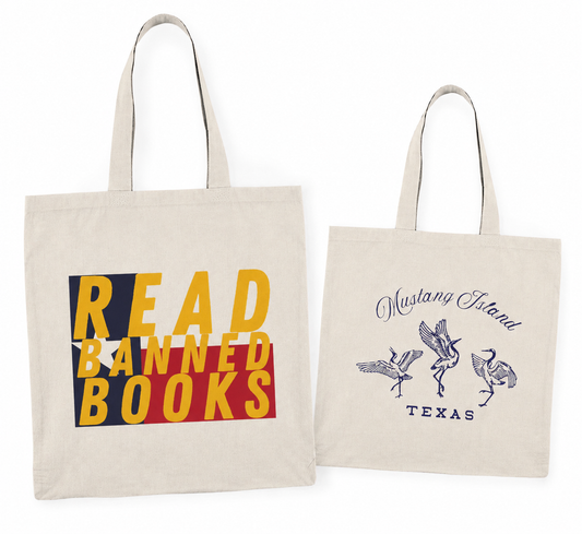 Read Banned Books Big Whoop Mustang Island Texas Tote Bag | Crane Migration Couture
