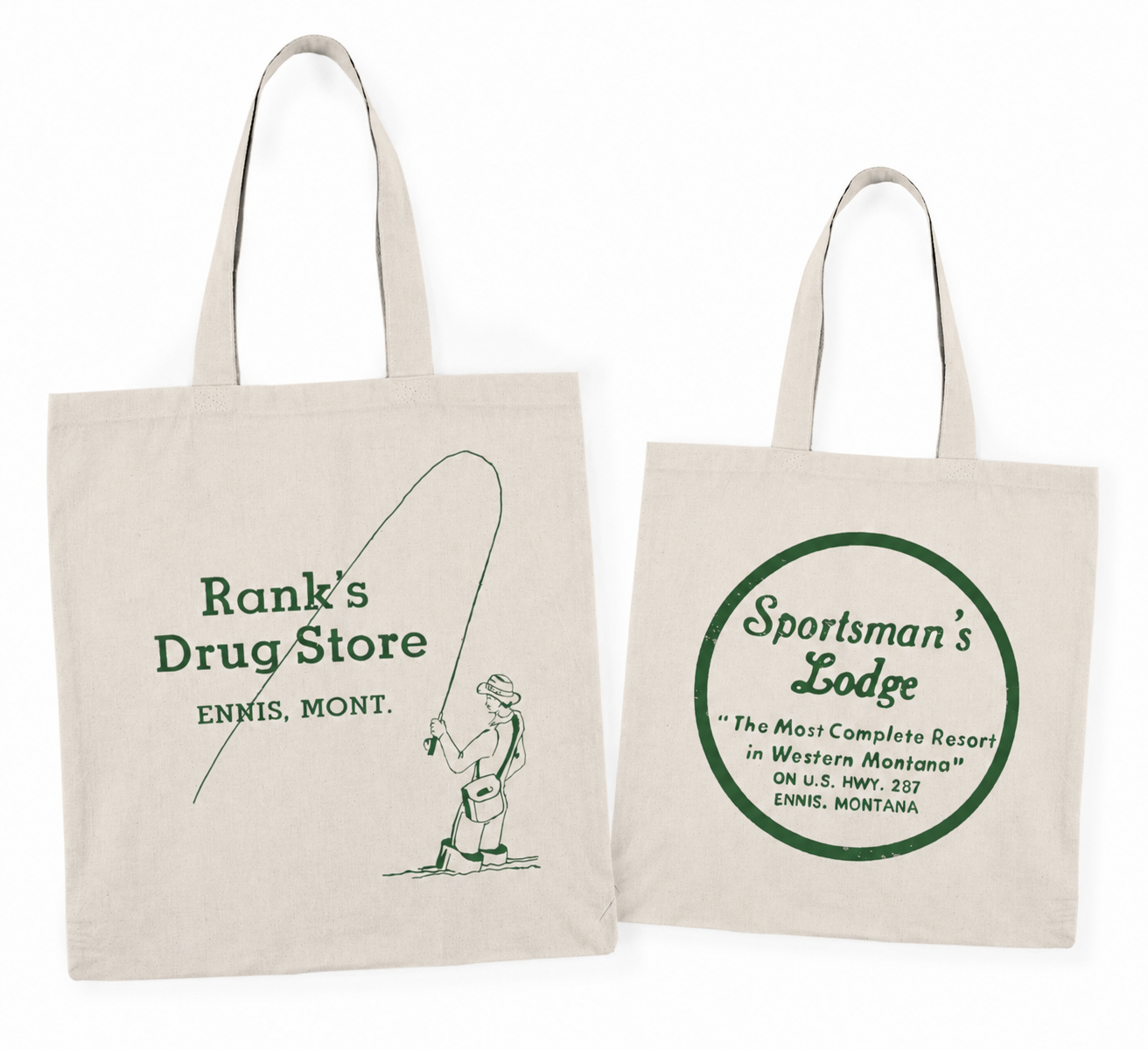 Totally Ennis Montana Ranks Sportsman's Lodge Vintage Canvas Tote Bag