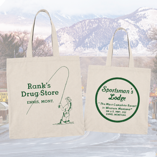 Totally Ennis Montana Ranks Sportsman's Lodge Vintage Canvas Tote Bag