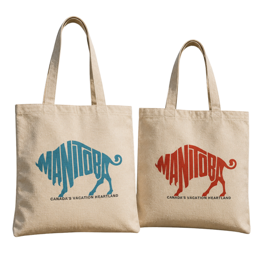 Totally Manitoba Vacation Heartland Cotton Canvas Tote — Double-sided Azul/Coral