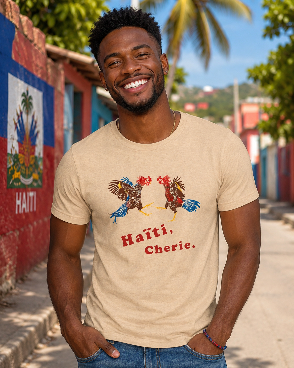 Haiti Cherie Dancing Roosters | Vintage Souvenir Gas Station Tee