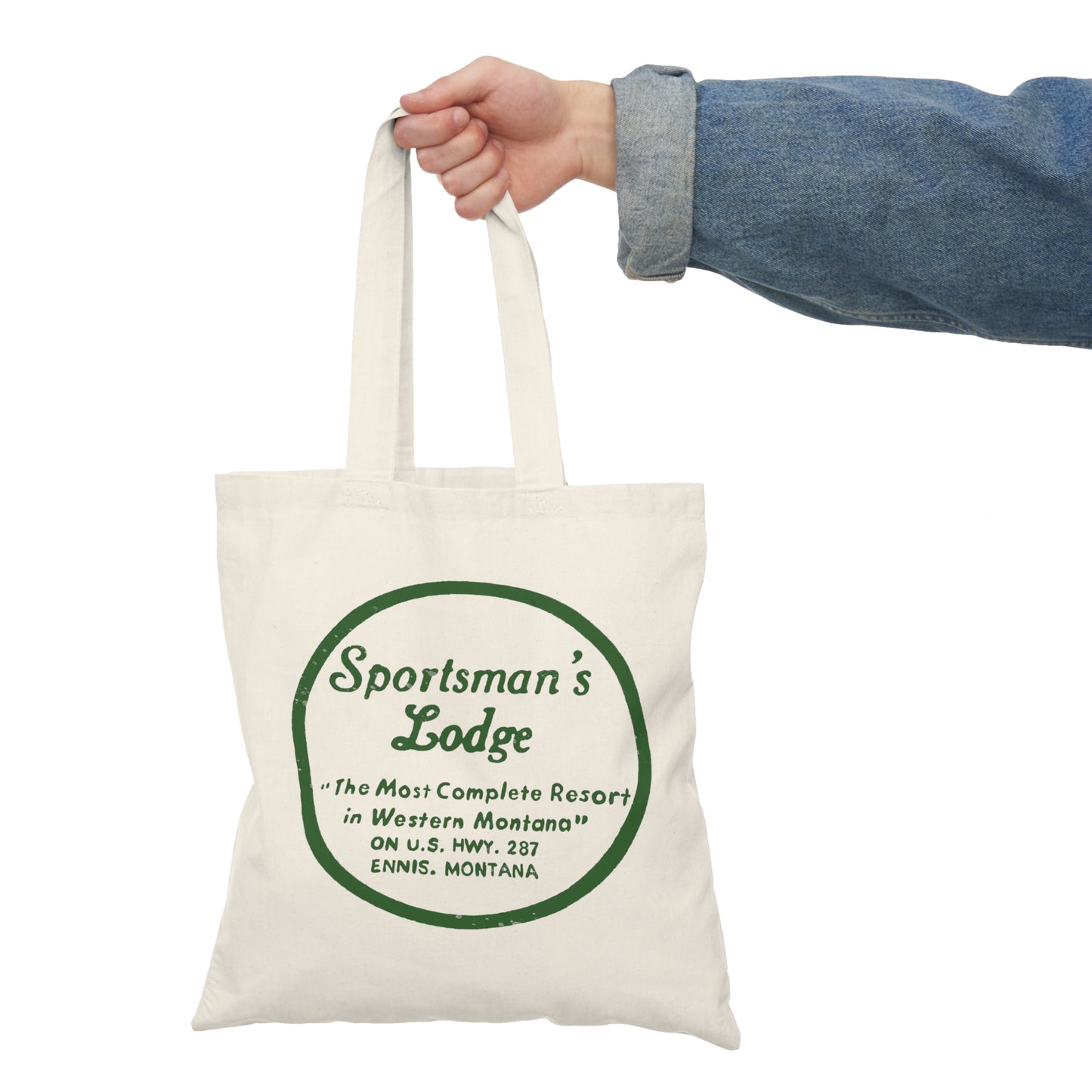 Totally Ennis Montana Ranks Sportsman's Lodge Vintage Canvas Tote Bag