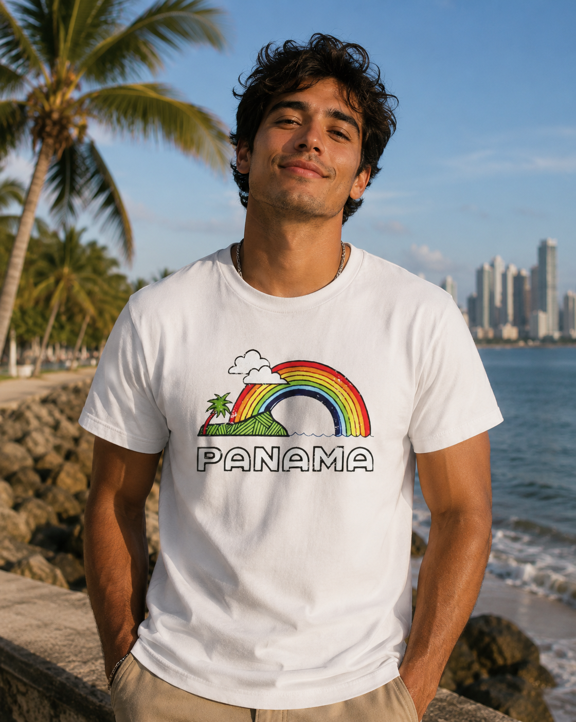 Rainbow Panama Generic Vintage 1980s Souvenir Unisex Vacation Tee