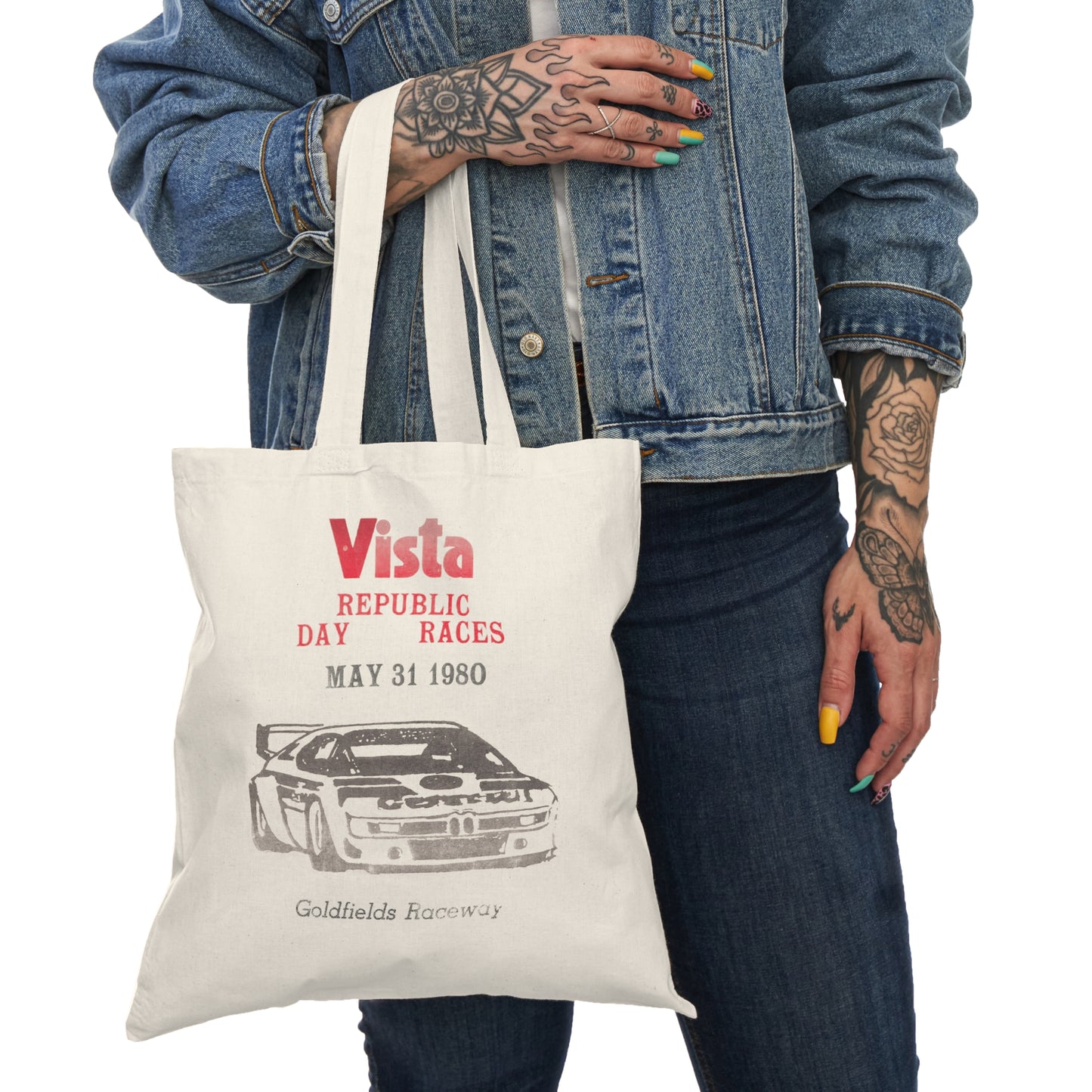 Totally Vista Republic Day Races 1980 Tote Bag | Double-sided Racing Graphic