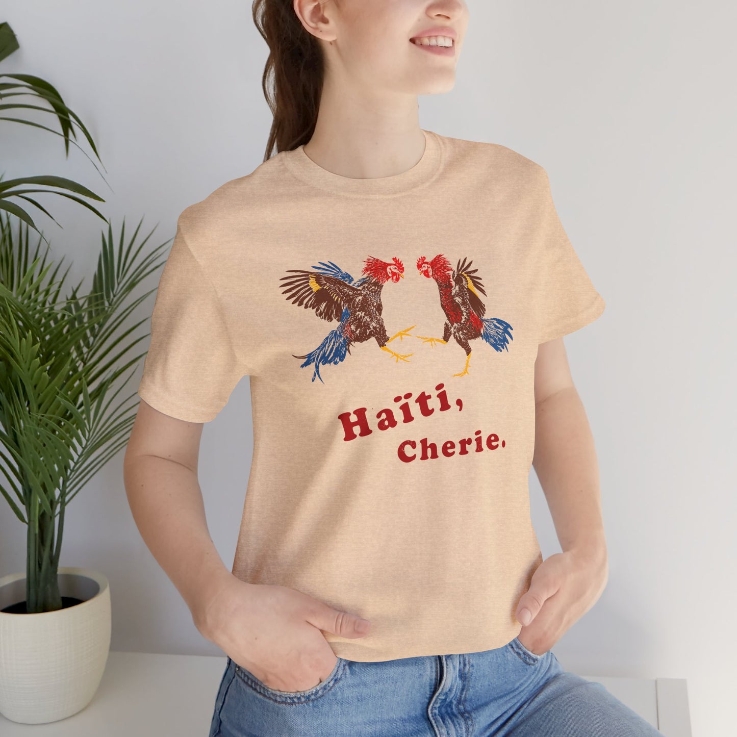 Haiti Cherie Dancing Roosters | Vintage Souvenir Gas Station Tee