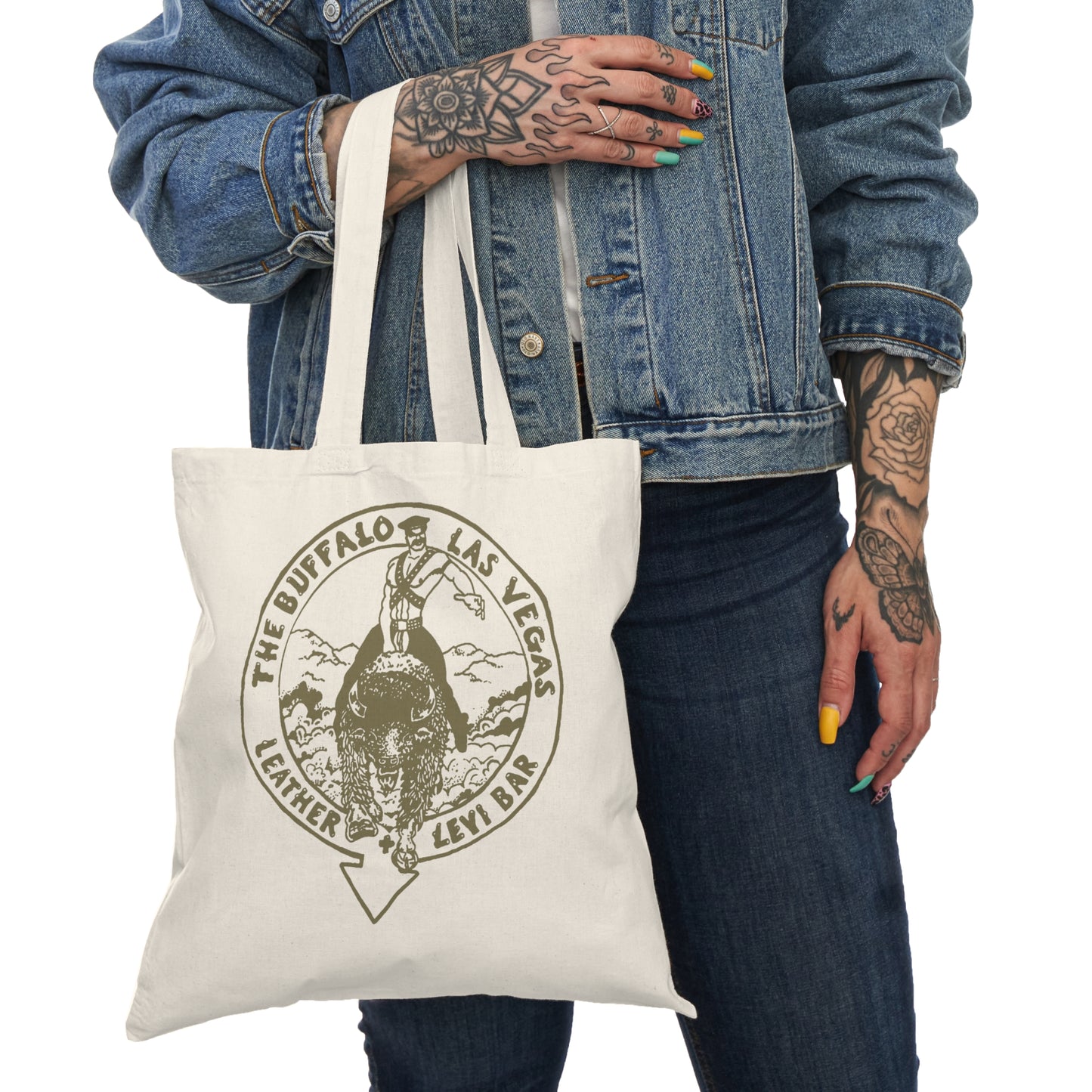Totally Buffalo Las Vegas Tribute Leather Levi Bar Tote Bag | Two-tone Double-Sided