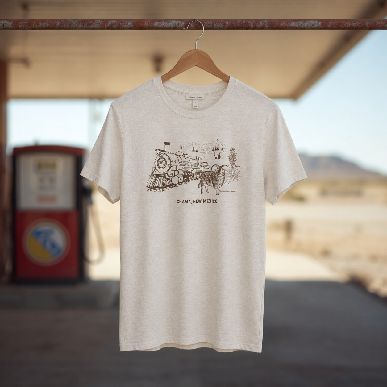 Chama New Mexico Railroad Vintage Gas Station Souvenir T-shirt
